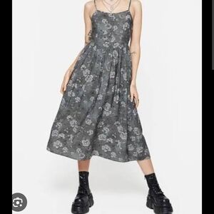 Disturbia Gray Floral Midi Dress with Spaghetti Straps